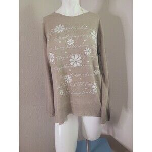 Bella Amore Italy S/M top shirt ribbed stretch beads flower brown knit embellish